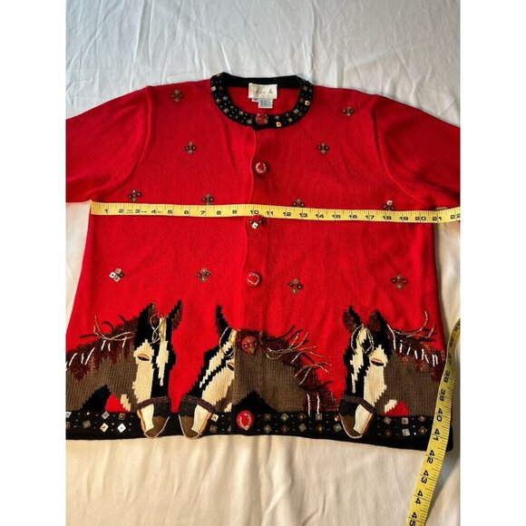 VTG Just B Button Up Cardigan MED Equestrian Horse Western Cowboy Novelty - Picture 5 of 6